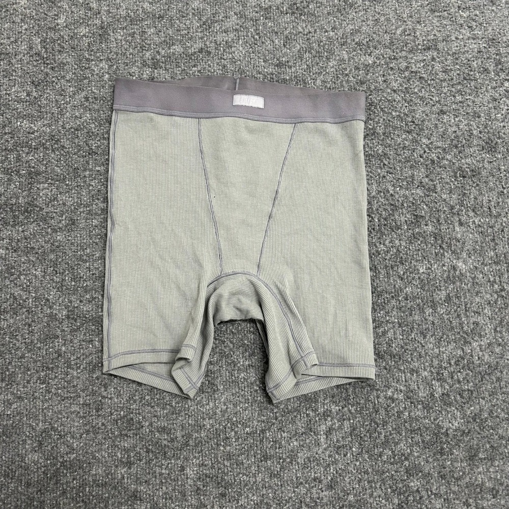 SKIMS Cotton Rib Boxer Womens Size S Sage Grey Ribbed Lounge Shorts Excellent